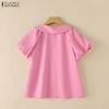 ZANZEA Women Casual Doll Collar Solid Color Short Sleeve Blouse