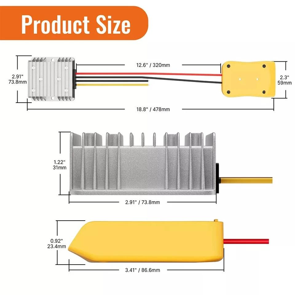 Step Down Converter for Dewalt 20V to 12V Adapter Power Wheel Battery Adapter DC 12V 20A 240W Inverter Automatic Buck Converter