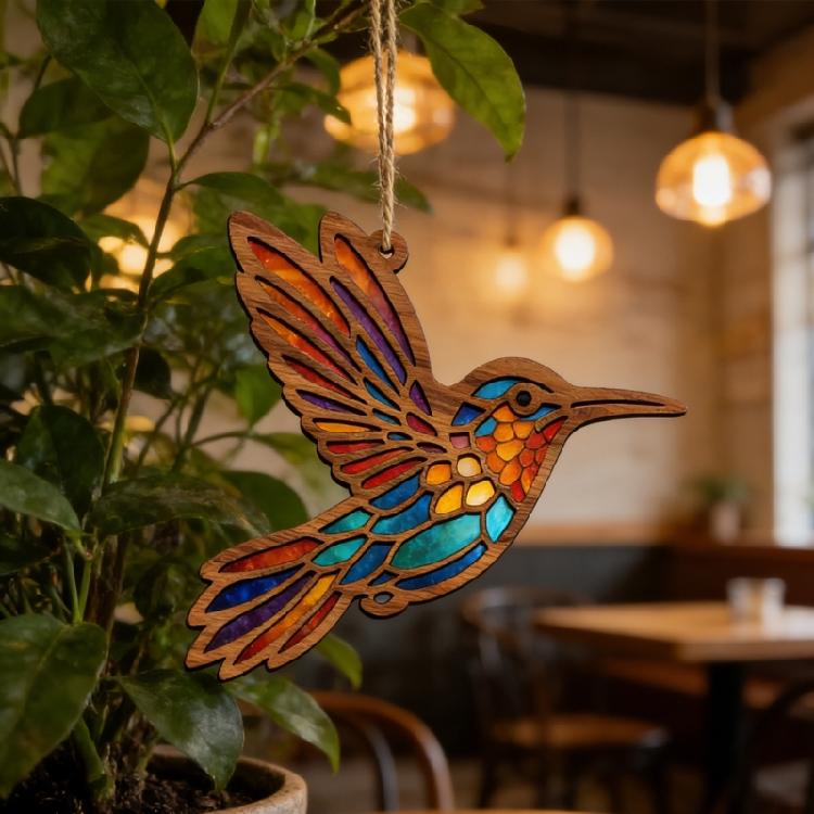 Acrylic Hummingbird Sun Catcher,Stained Glass Window Hangings Decors Window Decors Hanging Ornament Birthday Gift