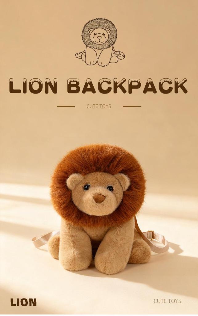 Frizzy Lion Plush Backpack - Cute Double Shoulder Bag with Decorative Packaging