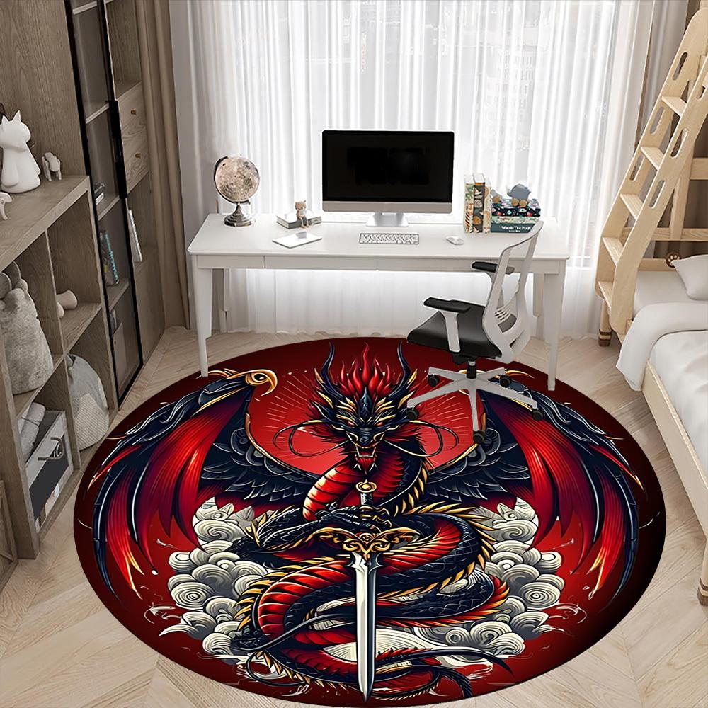 1pc Dragon Sword Design Chair Carpet for Office Non-Slip, Machine Washable Rug for Office, Room - Holiday Decor, Machine Made yy251016067