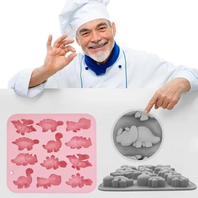 12 Square Dinosaur Chocolate Silicone Mold Candy Pudding Mold Cake Plugin Baking Utensils Mold Dining & Bar