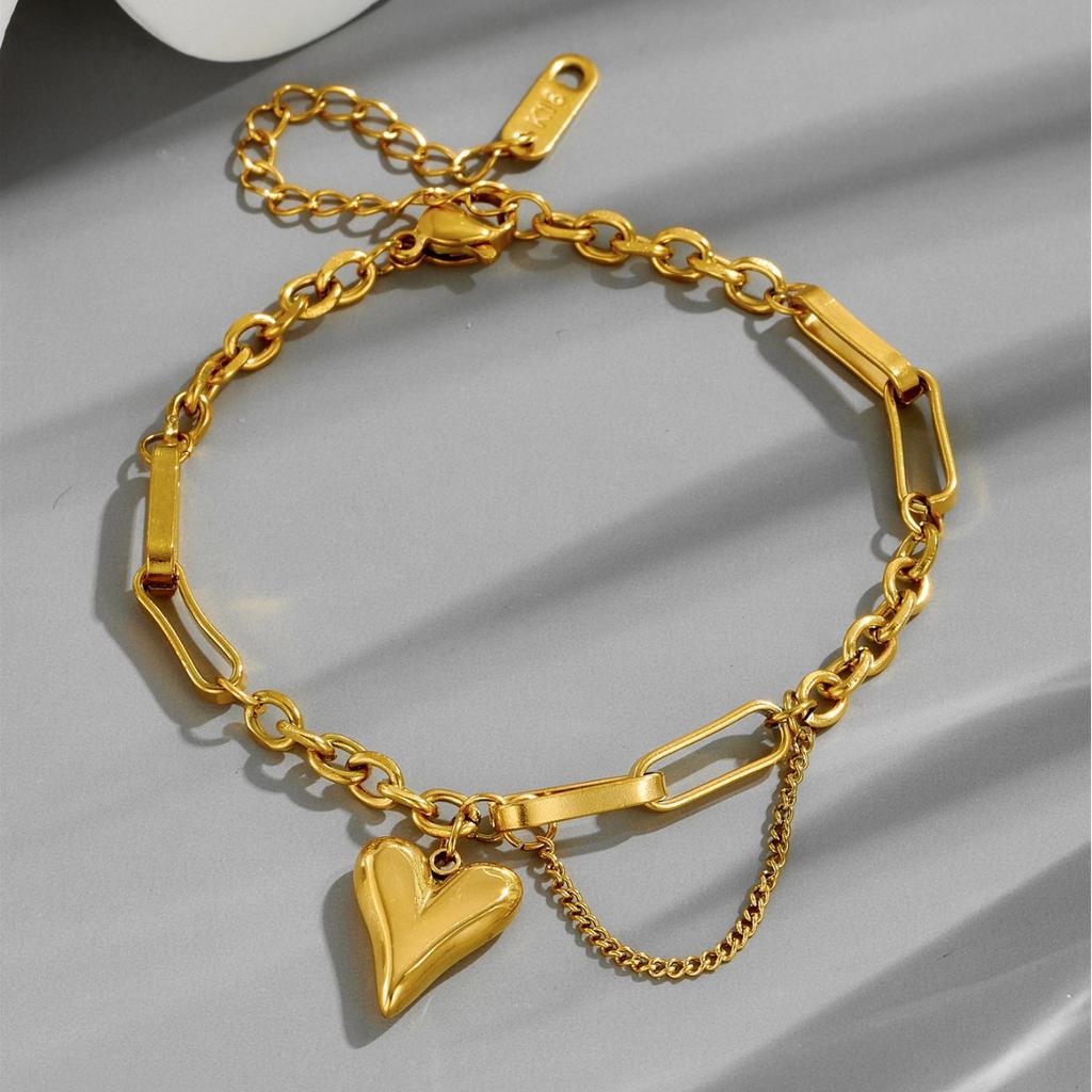 316L Stainless Steel Love Heart Bracelet For Women Girls Korean Fashion Classic Elegant Simple Anniversary Jewelry Gifts