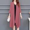 Summer Women Shirt Medium Length Ultra-thin Coat Sun Protection Suit Solid Color Shawl Shirt