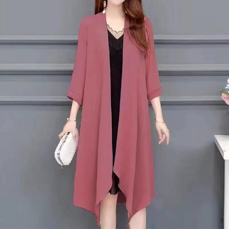 Summer Women Shirt Medium Length Ultra-thin Coat Sun Protection Suit Solid Color Shawl Shirt