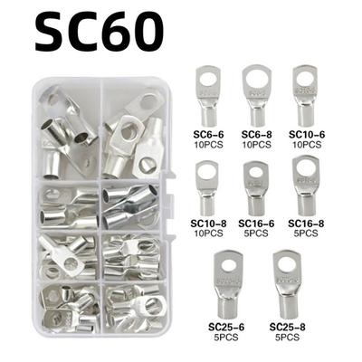 60Pcs SC Type Wire Nose Terminal Crimp SC16-6 SC25-6 SC35-6 Bolt Hole Cable Connector Kit 6mm 8mm 10mm 16-35mm2 Lugs Ring