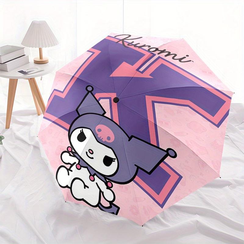 Kuromi,Character Automatic Folding Umbrella-Simple 8-Rib Design, Bright Cartoon Pattern, Durable Iron Frame, Suitable For Travel, Outdoor, B