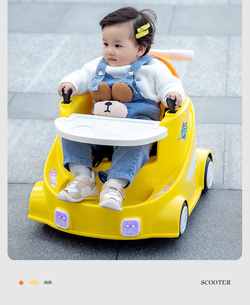 Kids' Electric 4-Wheel Drift Car with Dining Tray: Forward, Backward, Rotate - Indoor Toy with Free Shipping