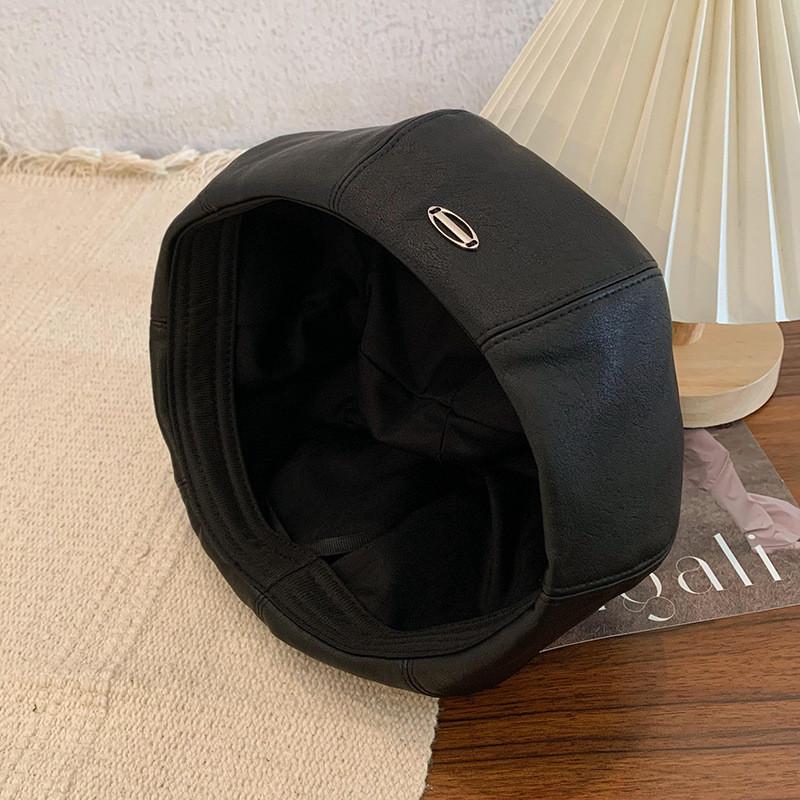 Leather Pu Chic Beret Cap For Women In Trendy Brown Black And Beige Colors Perfect For Fashion Lovers In Spring Autumn