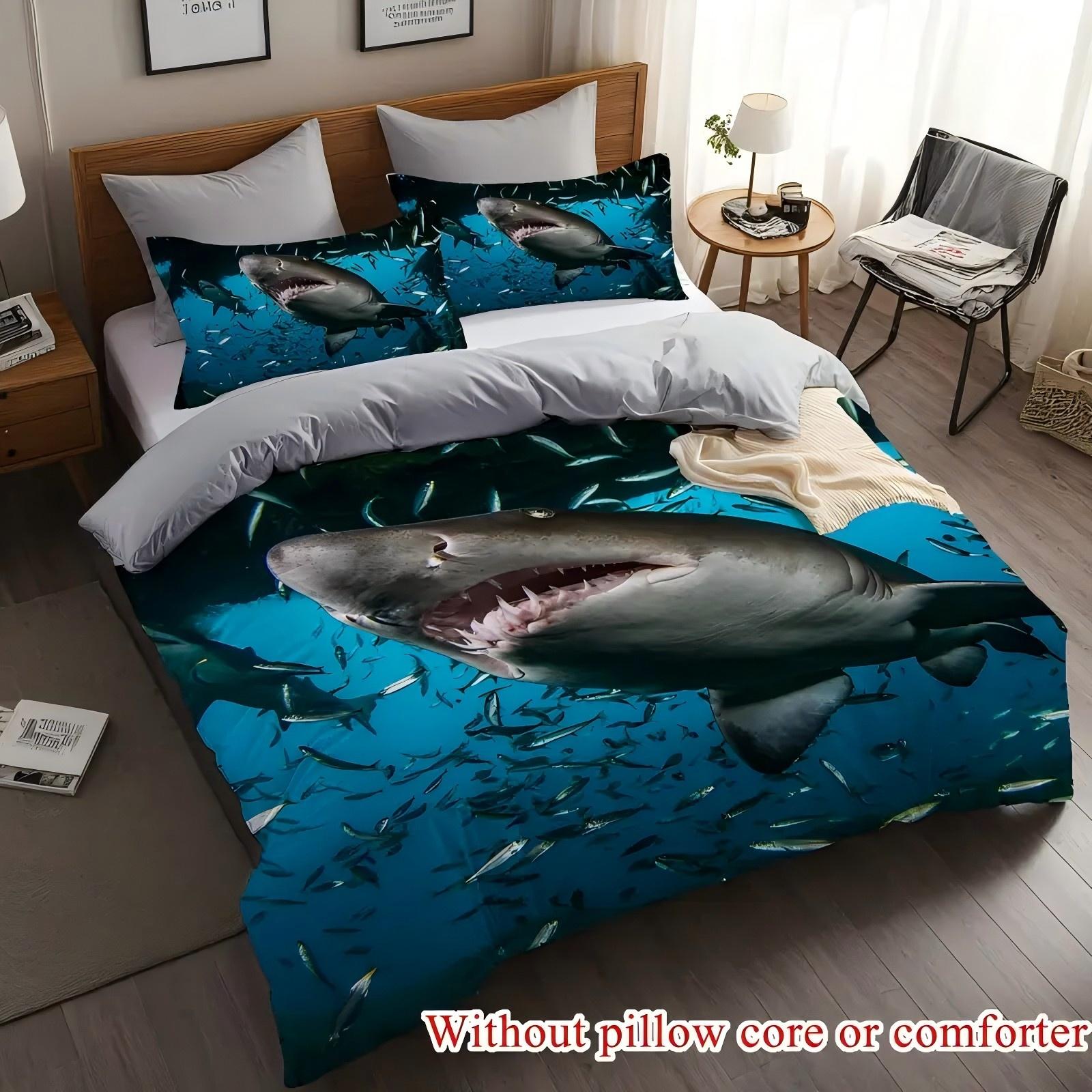 

Shark Pattern 3D Print Quilt Cover Set Underwater World Adventure Style Bedding Set Home Textiles Luxury Duvet Cover Pillowcase 135x200cm 2pcs