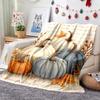 2D Flat Printing - Autumn Pumpkin Leaf Pattern Fleece Throw Blanket, Muted Orange Brown Gray White Multi-Color Nap Blanket, Ultra-Soft And Comfortable