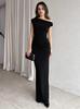 European and American Style Women's Clothing New Summer Simple and Elegant Slanted Shoulder Tight Mid-waist Pleated Split Dress