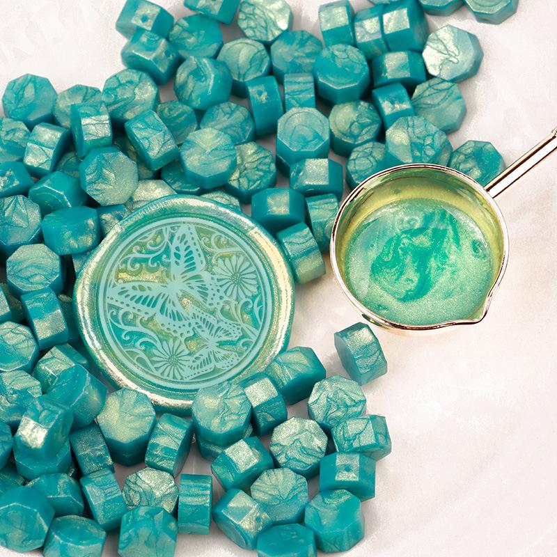 Pearlescent Iridescent Sealing Wax Stamp Set with Octagonal Wax Granules