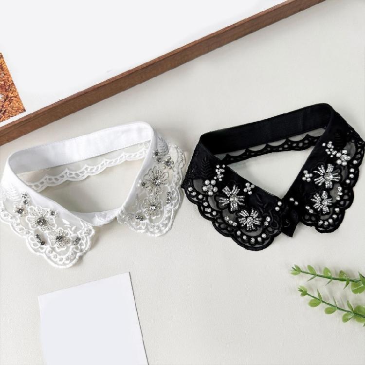 Eleganter Wiederverwendbarer Falscher Kragen Verziert mit Künstlichen Perlen Design Freundliches Polyester Business Meeting Kragen-Enhancer