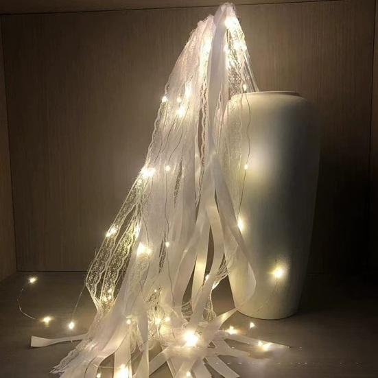 Ribbon Fairy Wand Light-up Wedding Wand Glow Lace And Ribbon Stick with Bell for Wedding Reception Graduation Birthday Party New Year Celebration