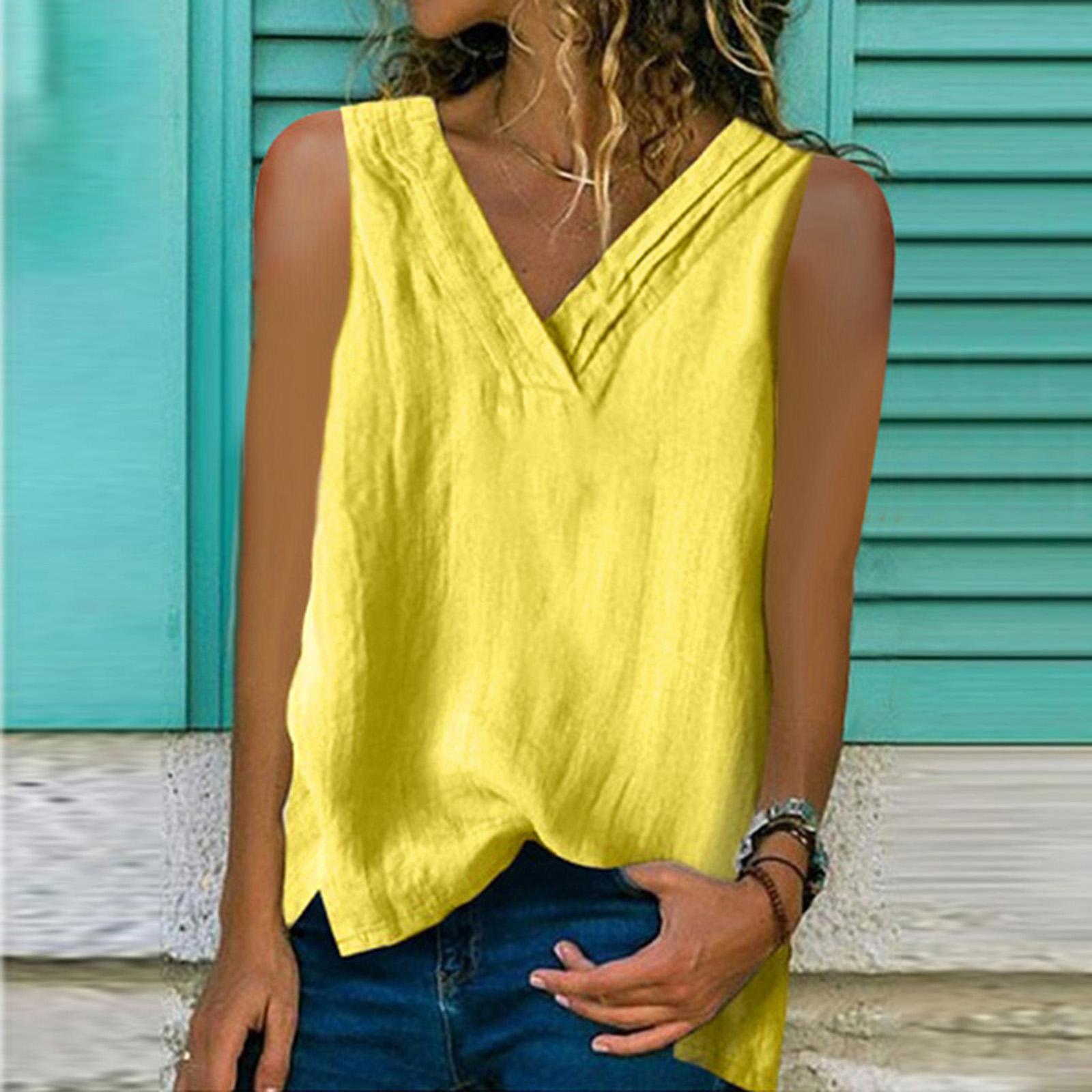 

Women s Color Round Neck Comfortable Short Sleeved Versatile Loose Casual Top XL жовтий