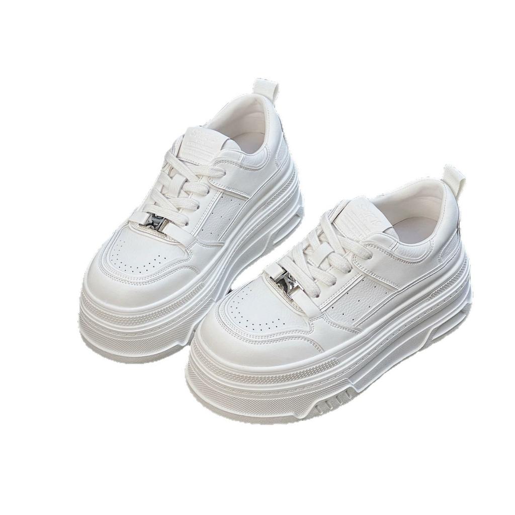 2025 Early Spring New Heightening 6CM Thick-soled Ultra-light Little White Shoes Women's Versatile Casual Muffin Lace-up Lock Board Shoes