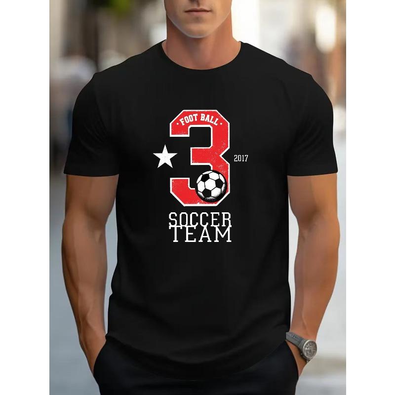 Men'S Football T-Shirt | Retro, Casual, Slight Stretch, Crew Neck, Print Soccer Design, Perfect for Sports and Outdoor Activities