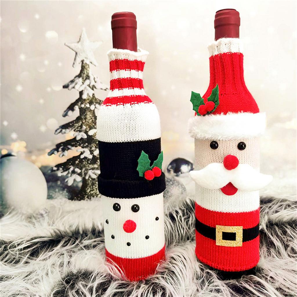 Christmas Knitted Wine Bottle Sleeves, Beer Bottle Sleeves, Snowman and Reindeer Themed Festive Table Decorations Wholesale