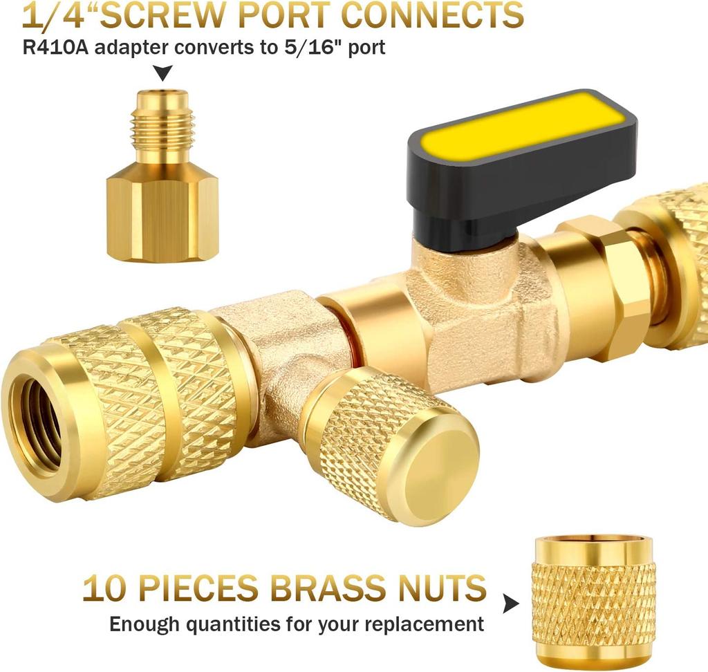 Valve Core Remover Installer Tool Kit with Dual Size 1/4 & 5/16 Port for with R22 R12 R407 R410 R404 R32 R600 HVAC System