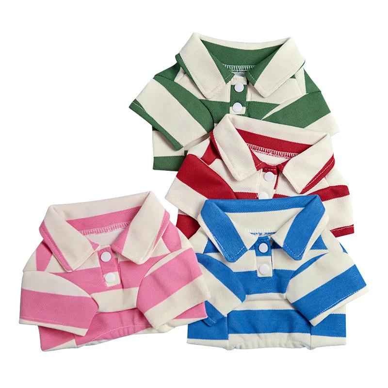 Pet Striped Collar Base Shirt, Dog Warm Top, Spring and Autumn Striped Two Legged Teddy Cat Pet Pajamas Puppy Clothes