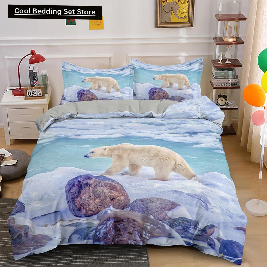 Poszewka na kołdrę z niedźwiedziem polarnym King Queen 3D Lovely White Arctic Animal Pościel dla dzieci nastolatków dorosłych Wildlife Poszewka na kołdrę Poszewka na poduszkę