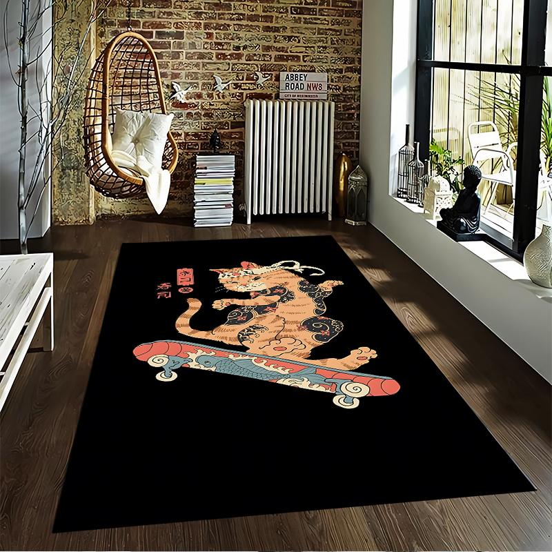 "Unique Cat Skateboarding Carpet with Japanese Sushi Style Design" Suitable for use as an anti-slip for living room bedroom sofas