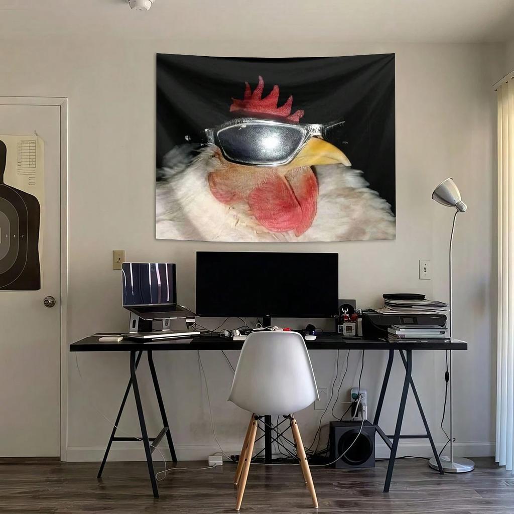 1pc Chic Funny Tapestry Chicken Meme Polyester 2D Print Decor AllSeason for Bedroom Living Room Wall Home Decoration
