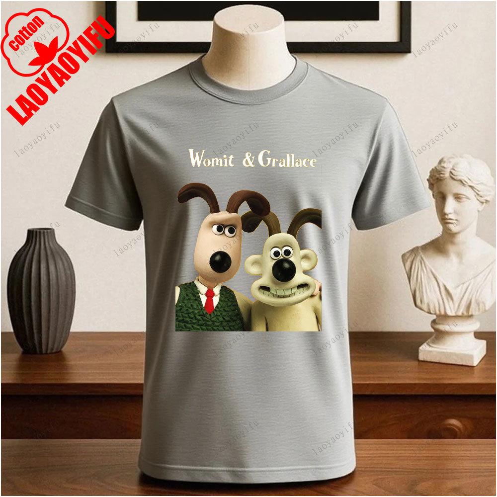 Wallace und Gromit Bedruckte T-Shirts Tops Cartoon und Anime Bedrucktes T-Shirt Sommer All-Match Mode Baumwoll-T-Shirt
