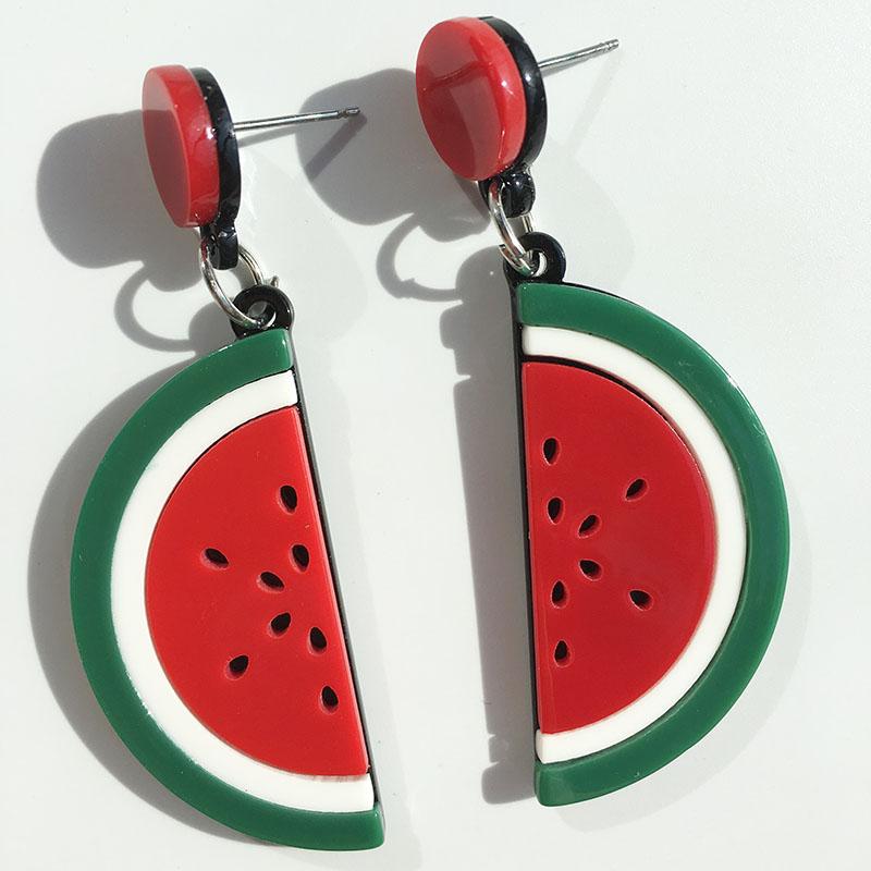 Trendy Funny Fruit Vegetables Acrylic Women's Drop Earrings Cute Strawberry Watermelon Lemon Cherry Dangle Earring Party Jewelry