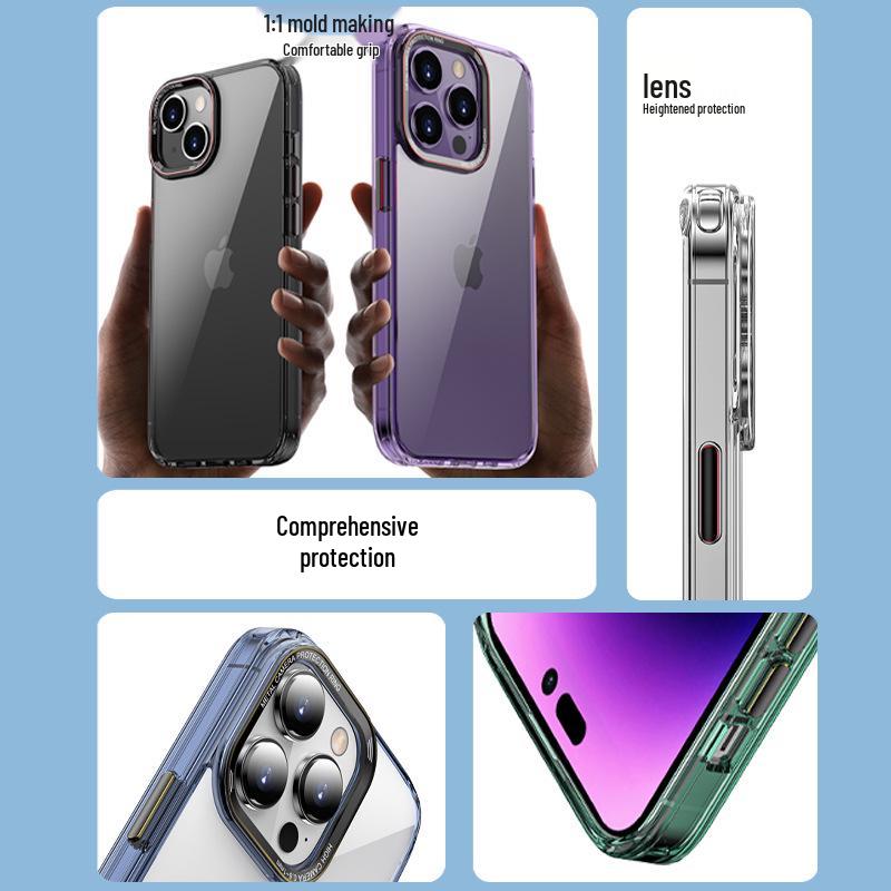 Transparent Anti-Drop Metal Color Block Case for iPhone 13/14/14 Pro Max