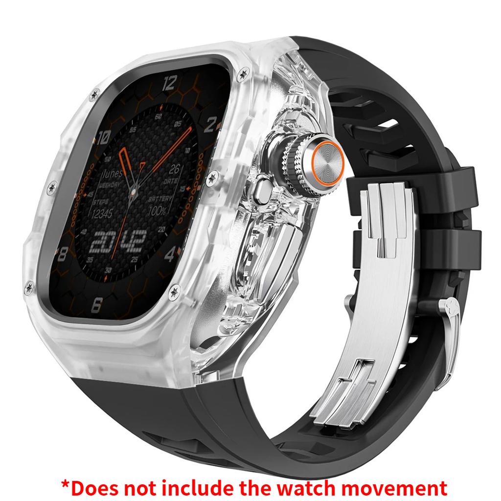 Prabangus modifikacijų rinkinys Apple watch Ultra 3/2/1 49mm Sportinis guminis dirželis+Dėklas Iwatch ultra 49mm Skaidrus Glacier dėklas Modifikavimo rinkinys