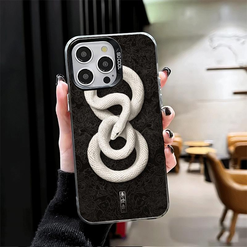 Schwarze Schlangen-Doodle Stoßfeste Handyhülle für iPhone 17 Air 16 16E 15 Pro Max 14 Plus 13 Mini 12 Rückseite Anti-Fall Fundas