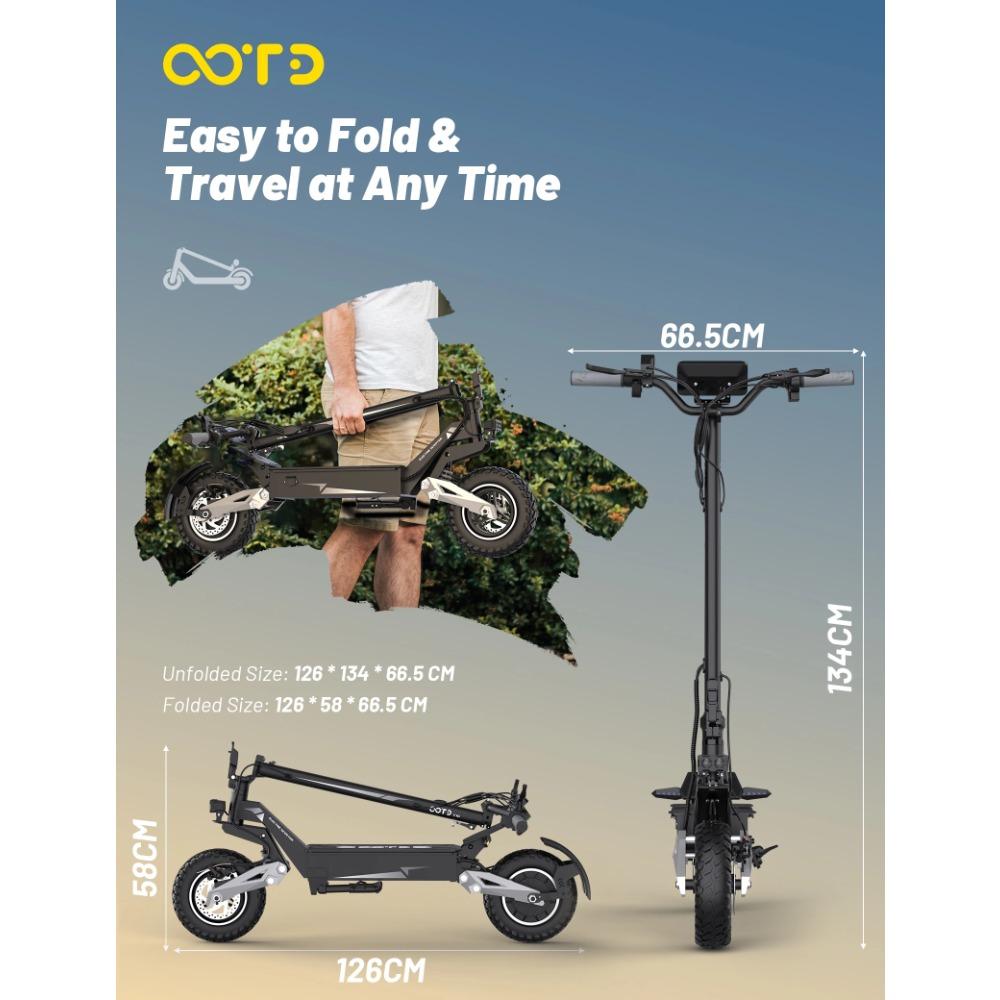 Electric Scooter, OOTD T10 Scooter,Max 900W Motor 48V 13.5Ah Battery, 45-60km Range, 11 Inch All-Terrain 50KM/H