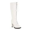 Women Knee-High Motorcycle Boots Cross Tied Thick Heel Platform Female Wedding Party Princess Shoes Lolita Knight Boots 32-46
