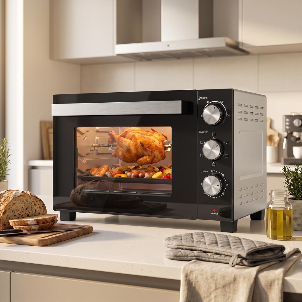 Mini Oven, 36 L, 1500 W, Rotisserie, Convection, Fan-Assisted, 60-Min Timer, Silver