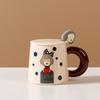 Cartoon Ceramic Cup with Lid Spoon Modern Girl Mug Creative Contrasting Color Breakfast Cup Household Water Cup Couple Cup