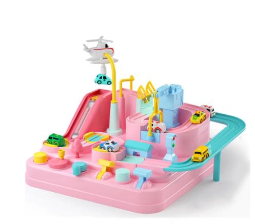 4 Cars Rail Car Train Track Toys For Kids Montessori Boys Girls Xmas Gifts Racing Cars Mechanical Adventure Brain Table Game