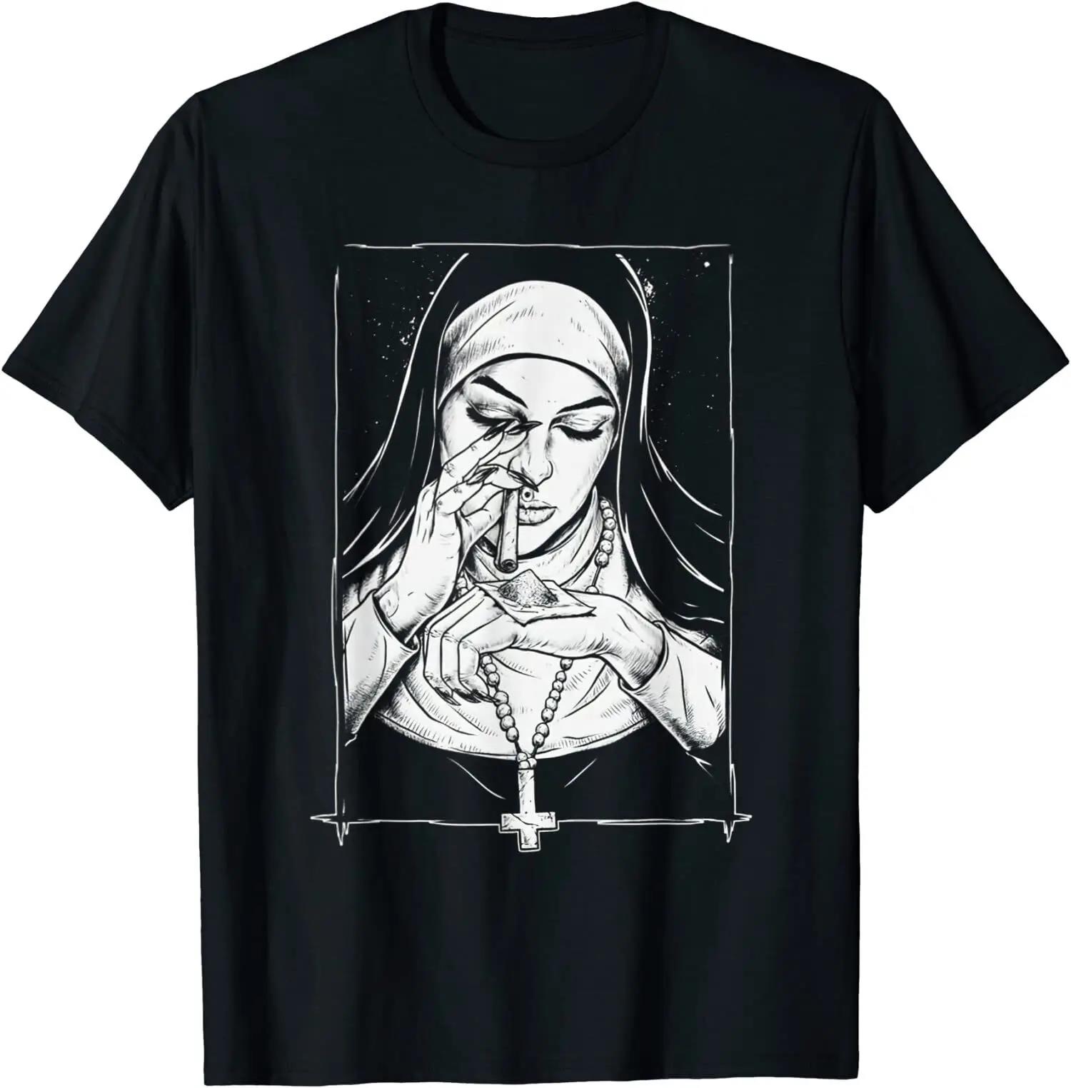

Винтажная футболка с графическим принтом Devil Unholy Nun Harajuku Fashion Casual Unisex с коротким рукавом Plus Size Футболка Unisex