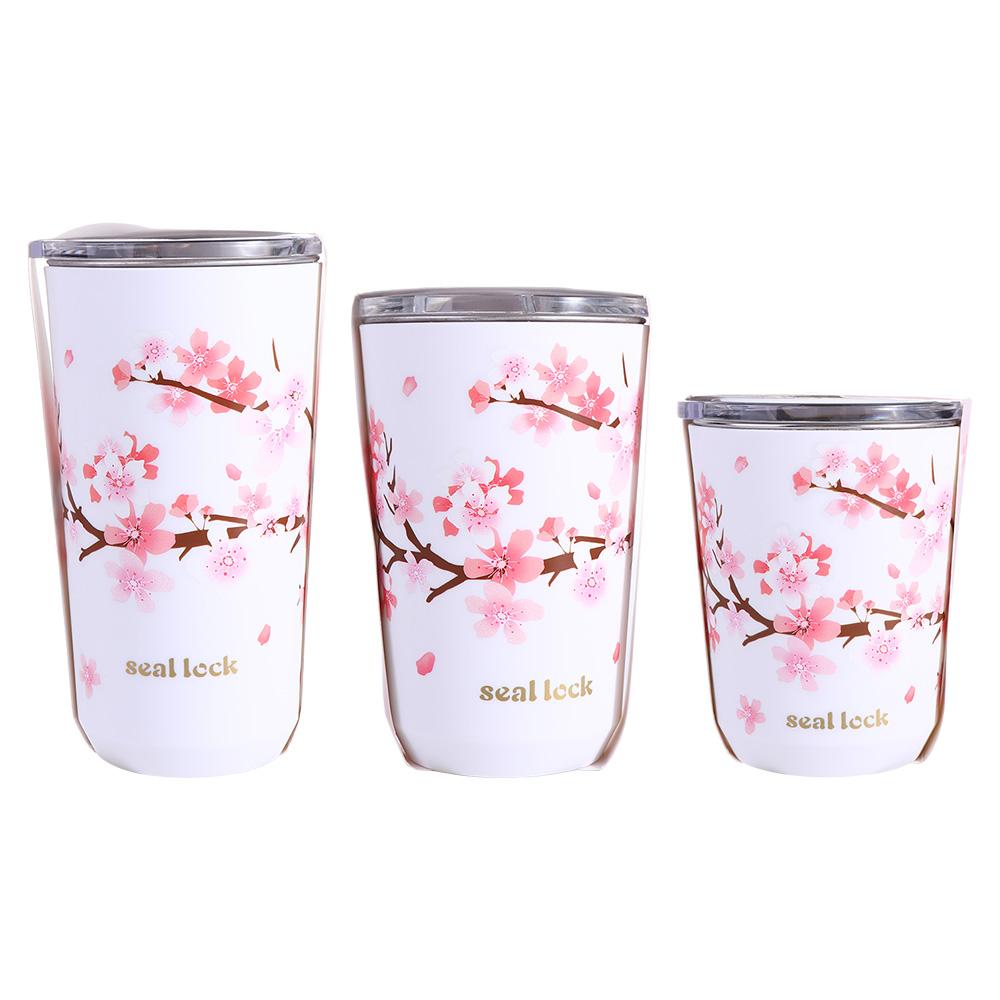 Steel Insulated with lid Cherry Blossom Coffee Tumbler Vacuum Flask Thermos Cup Water Bottle