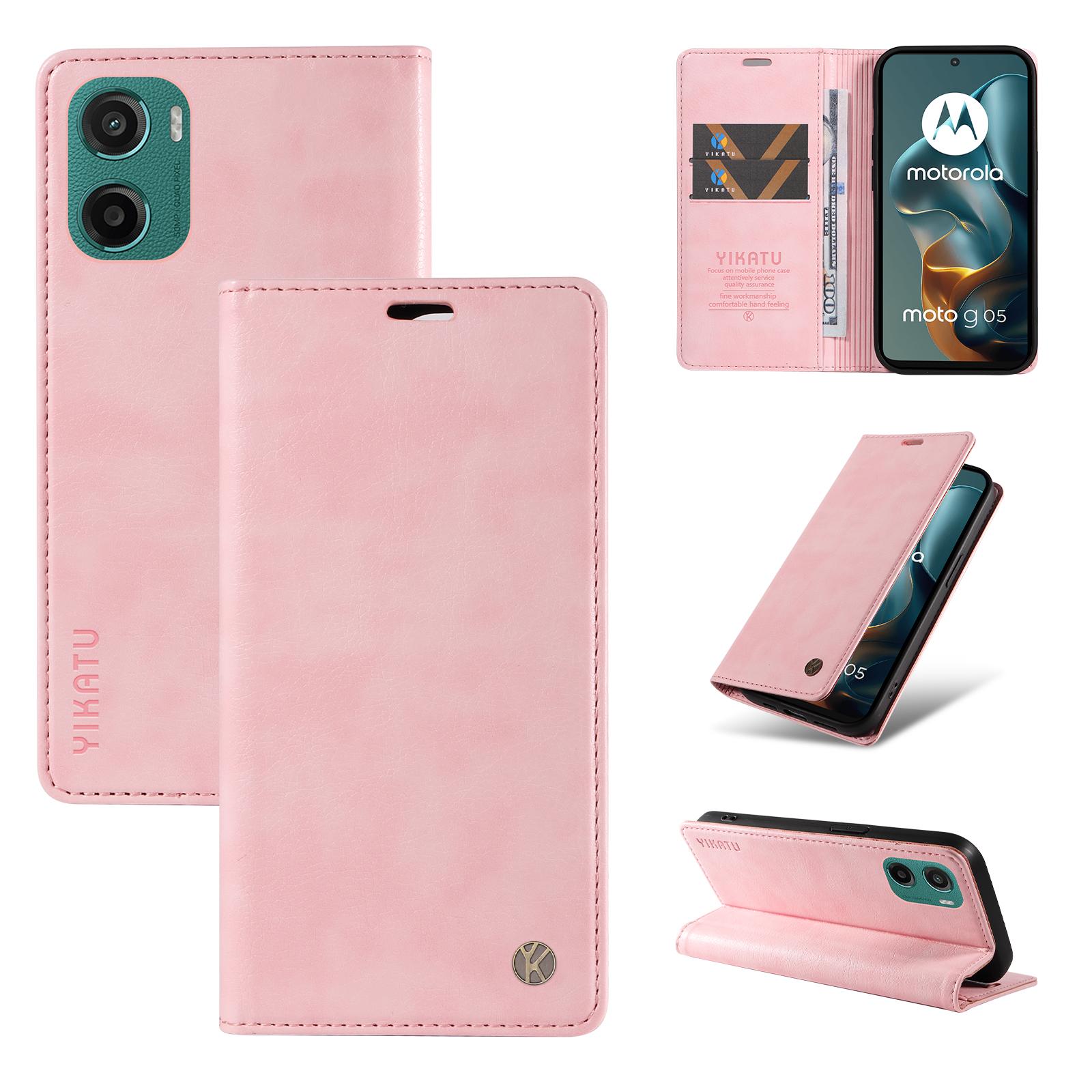

For Motorola Moto G05 4G Wallet Case YIKATU YK-006 Magnetic Closure Leather Phone Cover Litchi Texture E