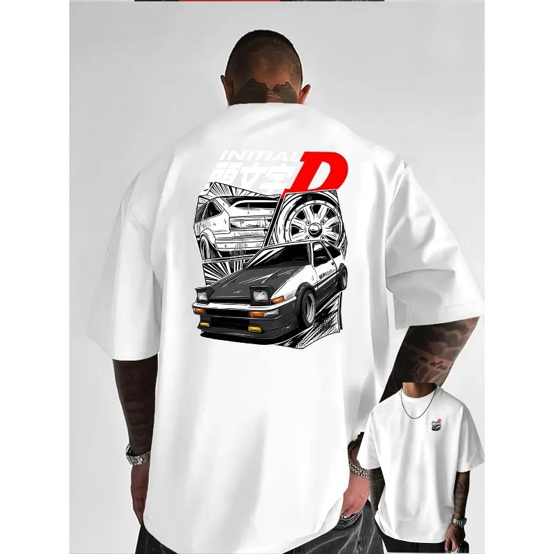 European Size Fashion Trendy Vintage Car Fragments, Personalized Letters, Creative Multi-Print, Heavyweight Piss-Boy Pure Men'S Short Sleeve T-Shirt