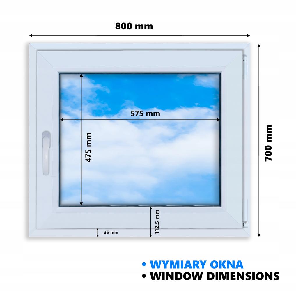 Finestra PVC Bianca 80X70 Destra, Nuova 800X700 Mm Apribile-Vasistas Doppio Vetro Ru