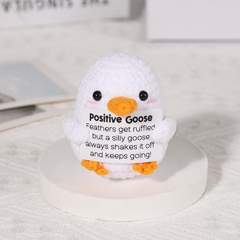New Positive Energy Goose Hug Pocket Mini Handmade Plush Wool Knitting Doll with Card Funny Christams Gift Home Room Decoration