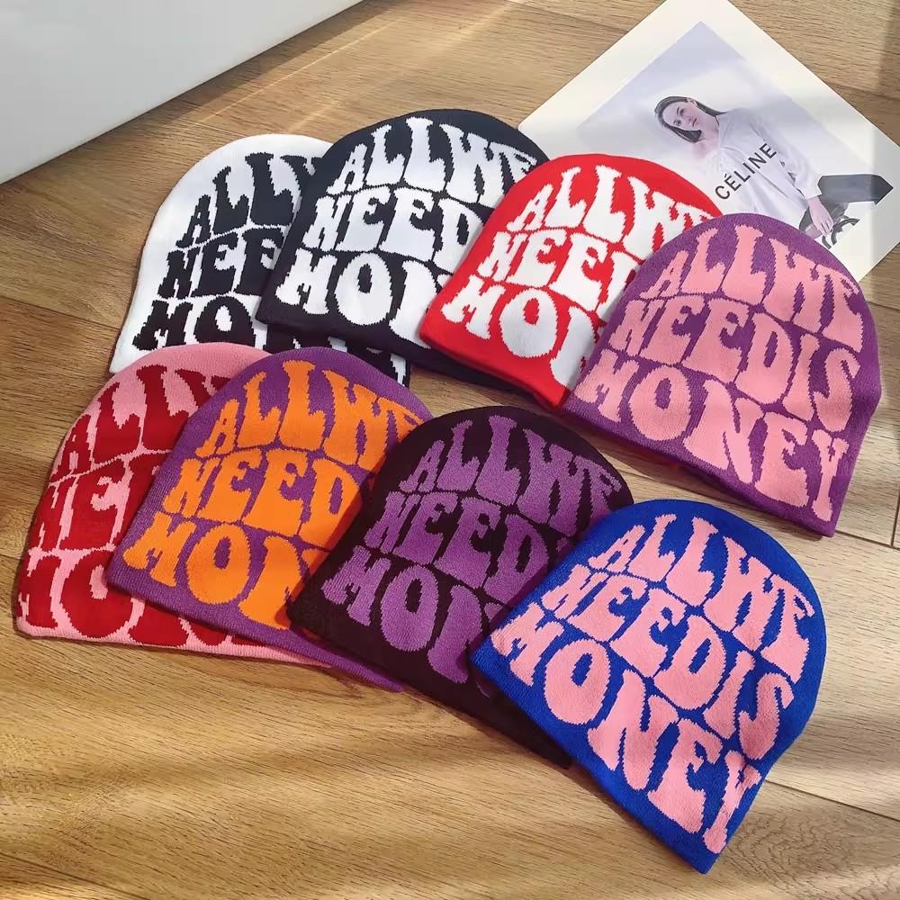 New Autumn Winter Letter Jacquard Knitted Beanie Hat Unisex Acrylic Warm Outdoor Skull Cap