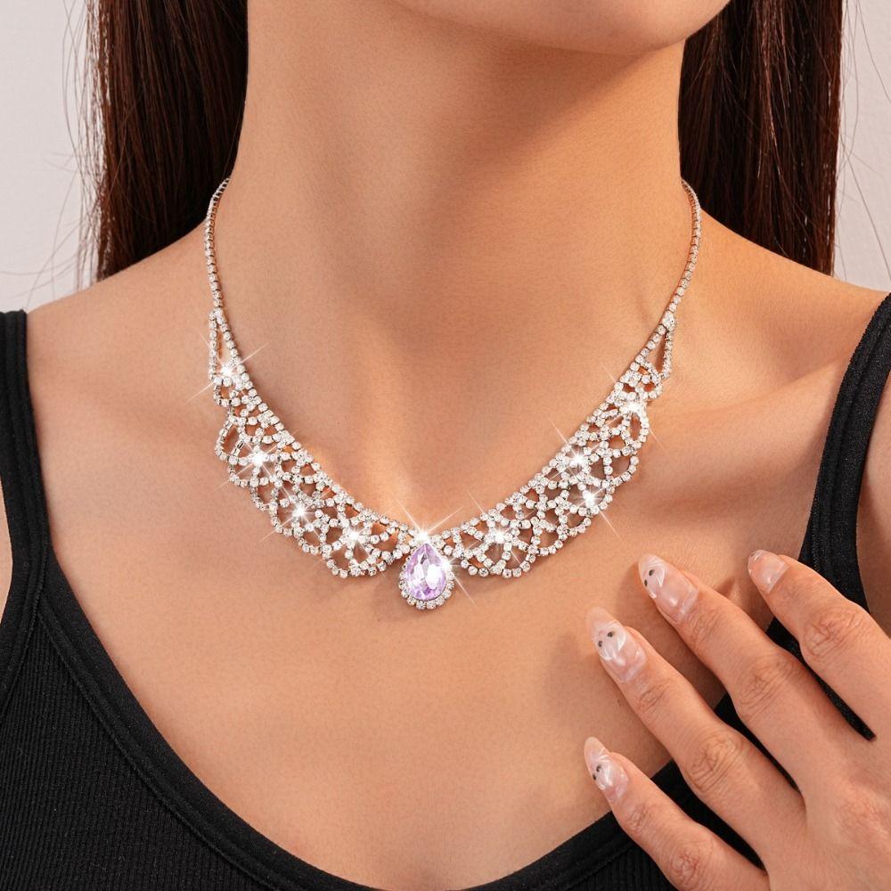 Exquisite Necklace Earrings Set Shining Crystal Necklace Set Bridal Rhinestone Jewelry Set  Women