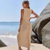 Women's Sleeveless V-Neck Crochet Knit Maxi Cover Up Dress - Hollow Out Beachwear