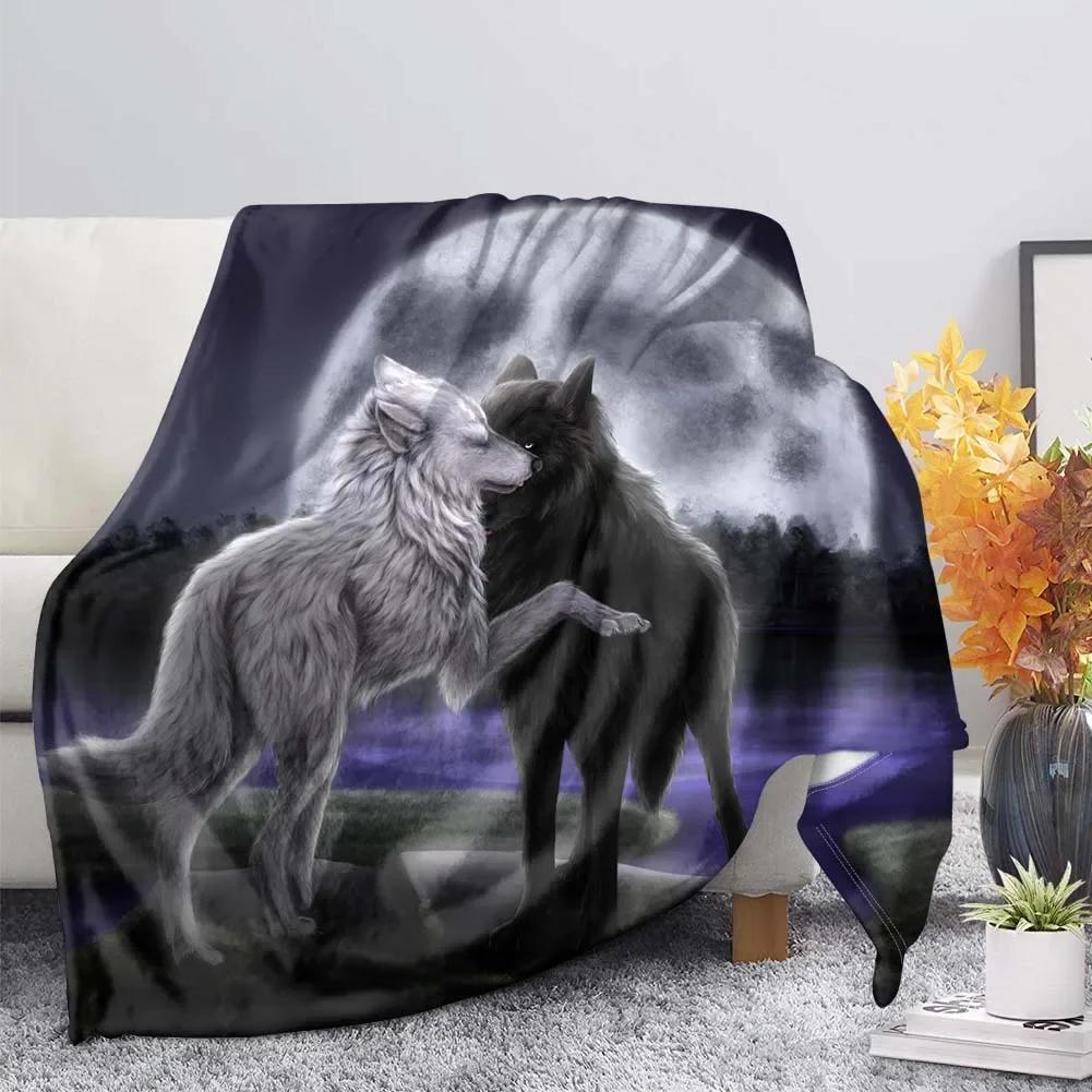 Print  Wolf Pattern King Queen Size All Super Soft Lightweight Blanket for Bed SofaWarm