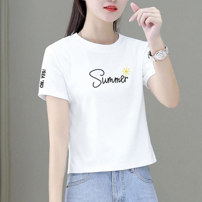 

Женская летняя хлопковая футболка с коротким рукавом свободного кроя 2025 - Универсальная, стройнящая, больших размеров, с круглым вырезом X-Large (XL)