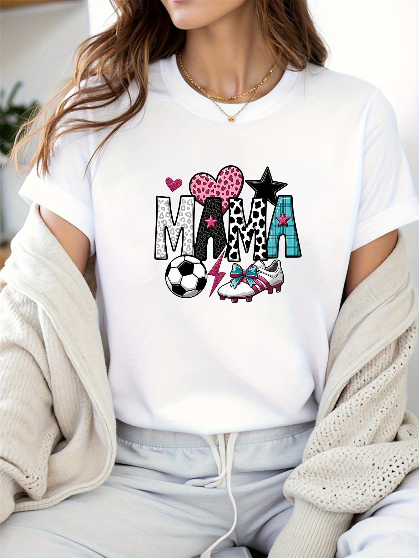 

Women S T-Shirt Featuring MAMA Soccer Mom with A Leopard Print and Plaid Color-Block Design, Themed Around and Family. It S Stylish, Elegant, 4XL білий
